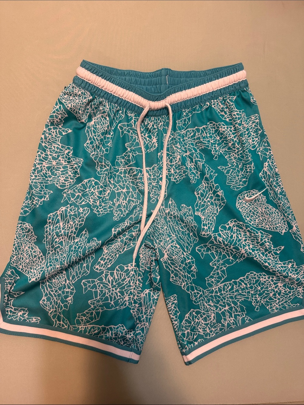 Nike Men’s Teal Swim Trunks with White Abstract Print